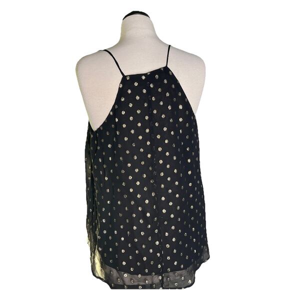 Loft Black Gold Polka Dots Spaghetti Strap Top Blouse Women's Size M - Picture 4 of 5
